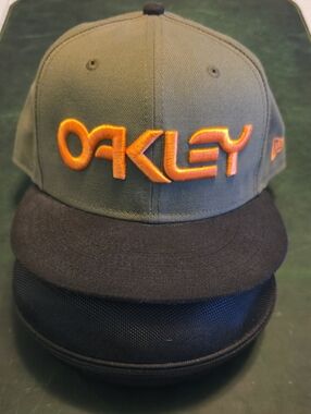Oakley, Factory Pilot, Olive Green Snapback with Black Brim and Orange Logo